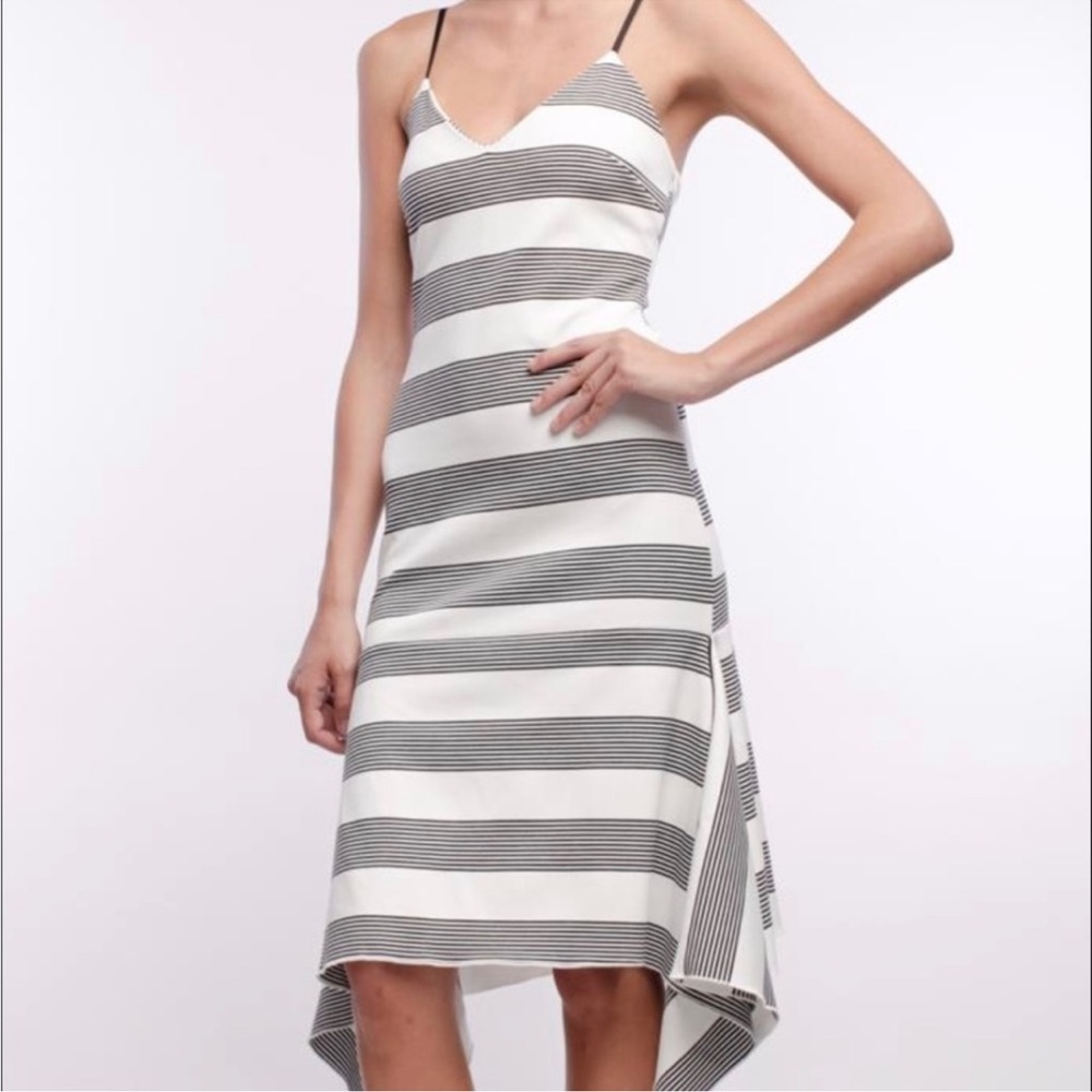 NWT Line & Dot Striped Mermaid White Black Asymmetrical Hem Dress NWT Size M